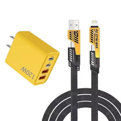 Portable Fast Charger. Type C/USB A Dual Ports Adapter.4 in 1 Fast Charging Cable & Data Sync