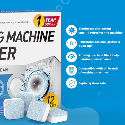 Washing Machine Cleaner Descaler 12 Pack - Clean Inside Drum And Laundry Tub Seal