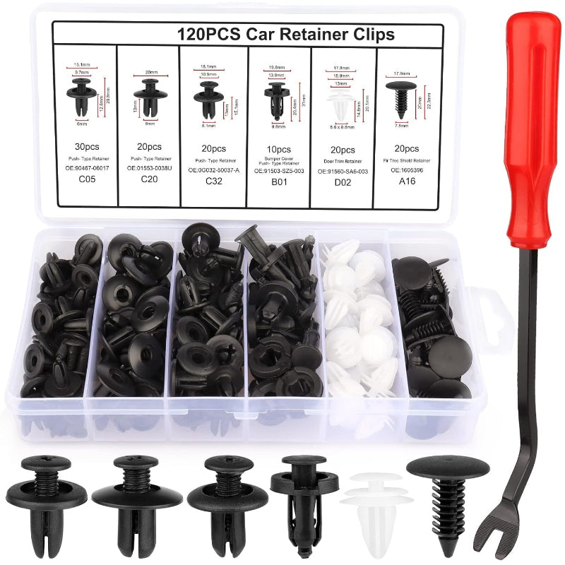 Car Fastener Box Set – 120pcs Plastic Rivet Clips with Removal Tool