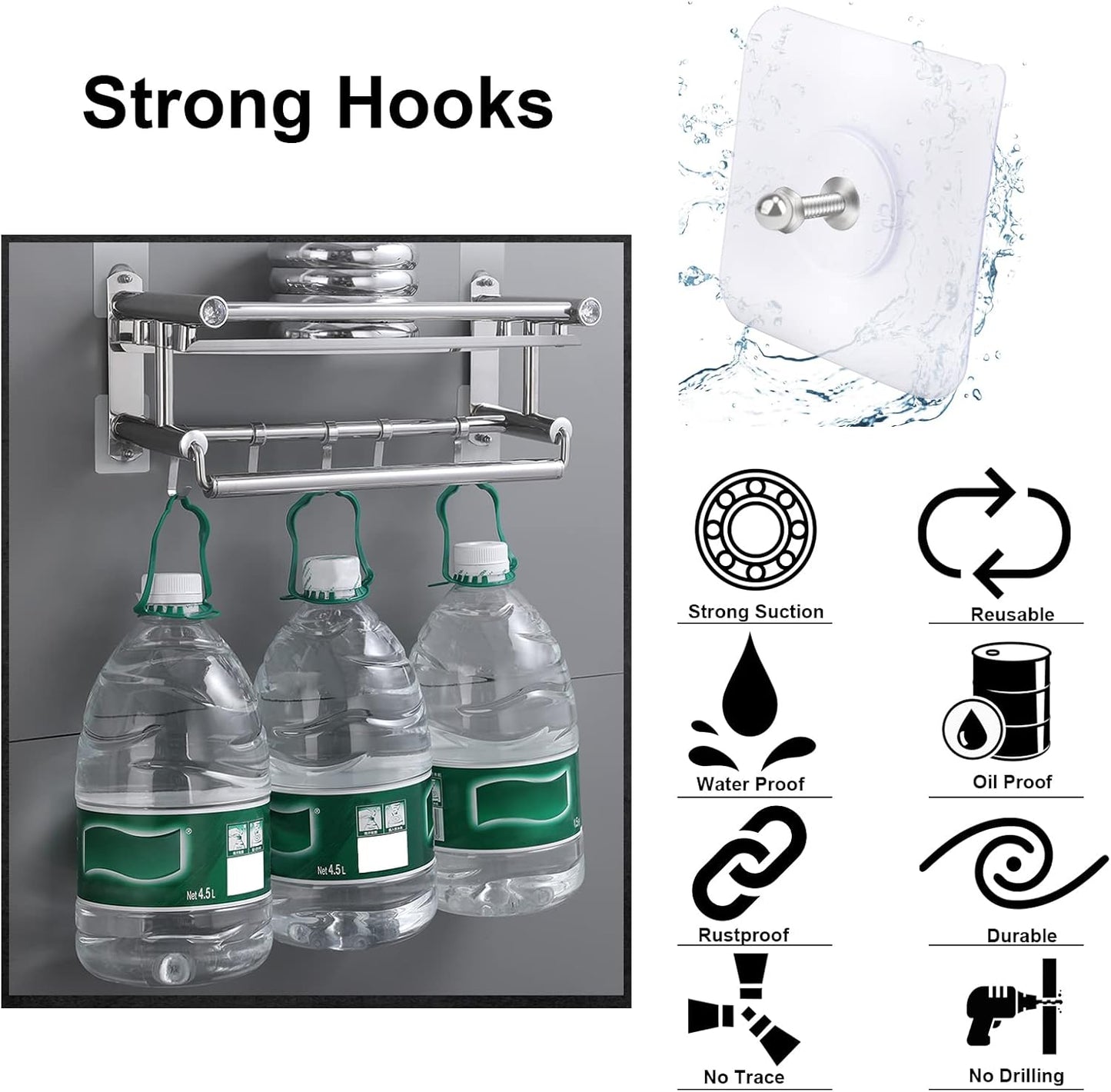 Adhesive Screw Hooks - No Drill, No Damage, Holds 5kg | Wall, Tile & Glass