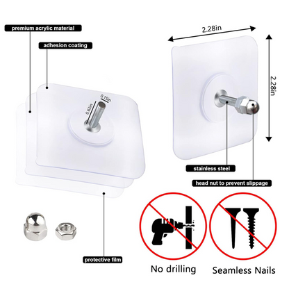 Adhesive Screw Hooks - No Drill, No Damage, Holds 5kg | Wall, Tile & Glass