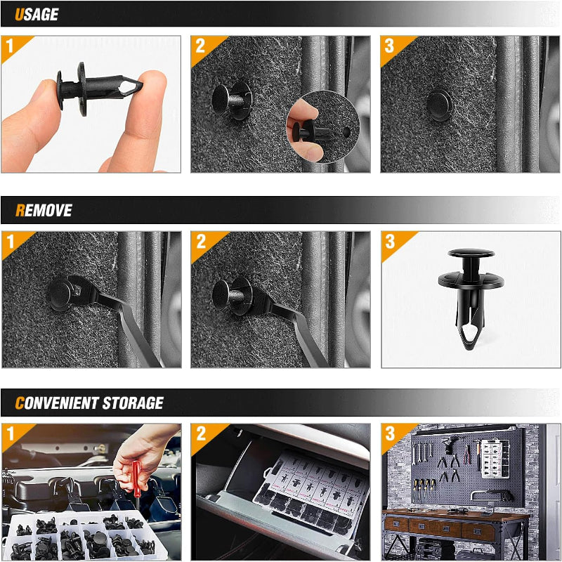 Car Fastener Box Set – 120pcs Plastic Rivet Clips with Removal Tool