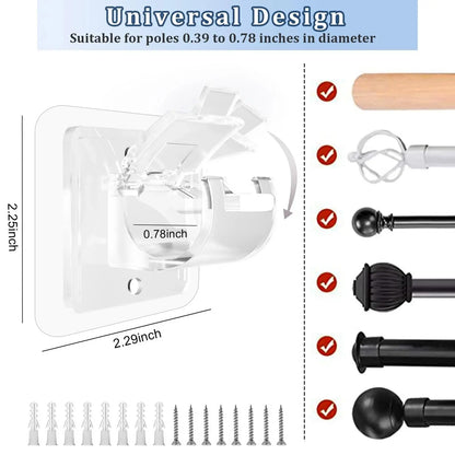 Curtain Rod Brackets with Clips,Transparent Drapery Hooks,Rod Hanging