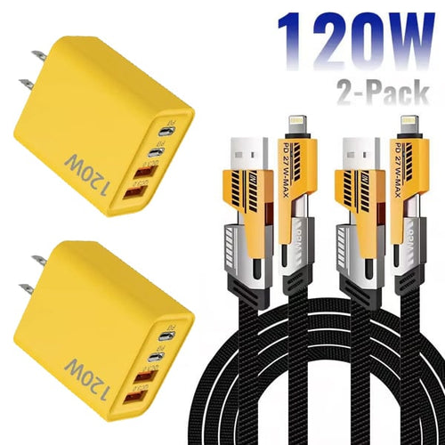 Portable Fast Charger. Type C/USB A Dual Ports Adapter.4 in 1 Fast Charging Cable & Data Sync