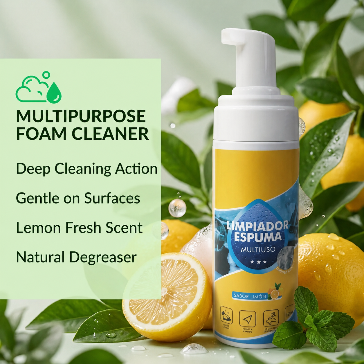 4-in-1 Multi-Enzyme Foam Spray Cleaner - Heavy Duty Deep Cleaning House & Car Detailing Products