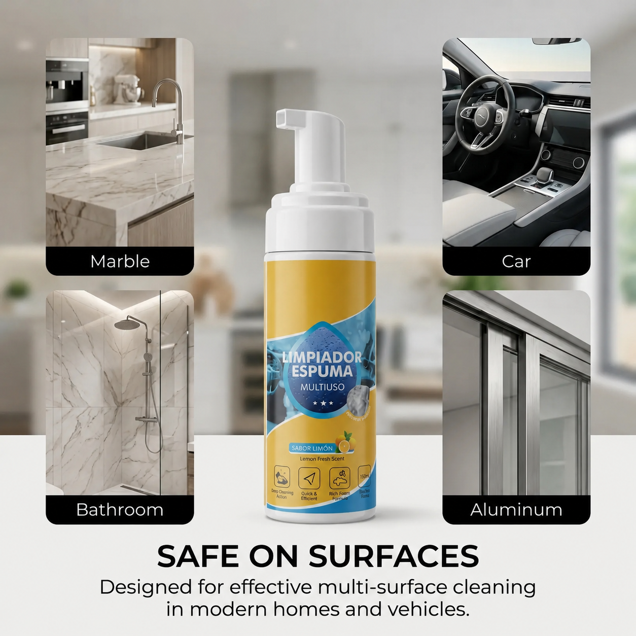 4-in-1 Multi-Enzyme Foam Spray Cleaner - Heavy Duty Deep Cleaning House & Car Detailing Products