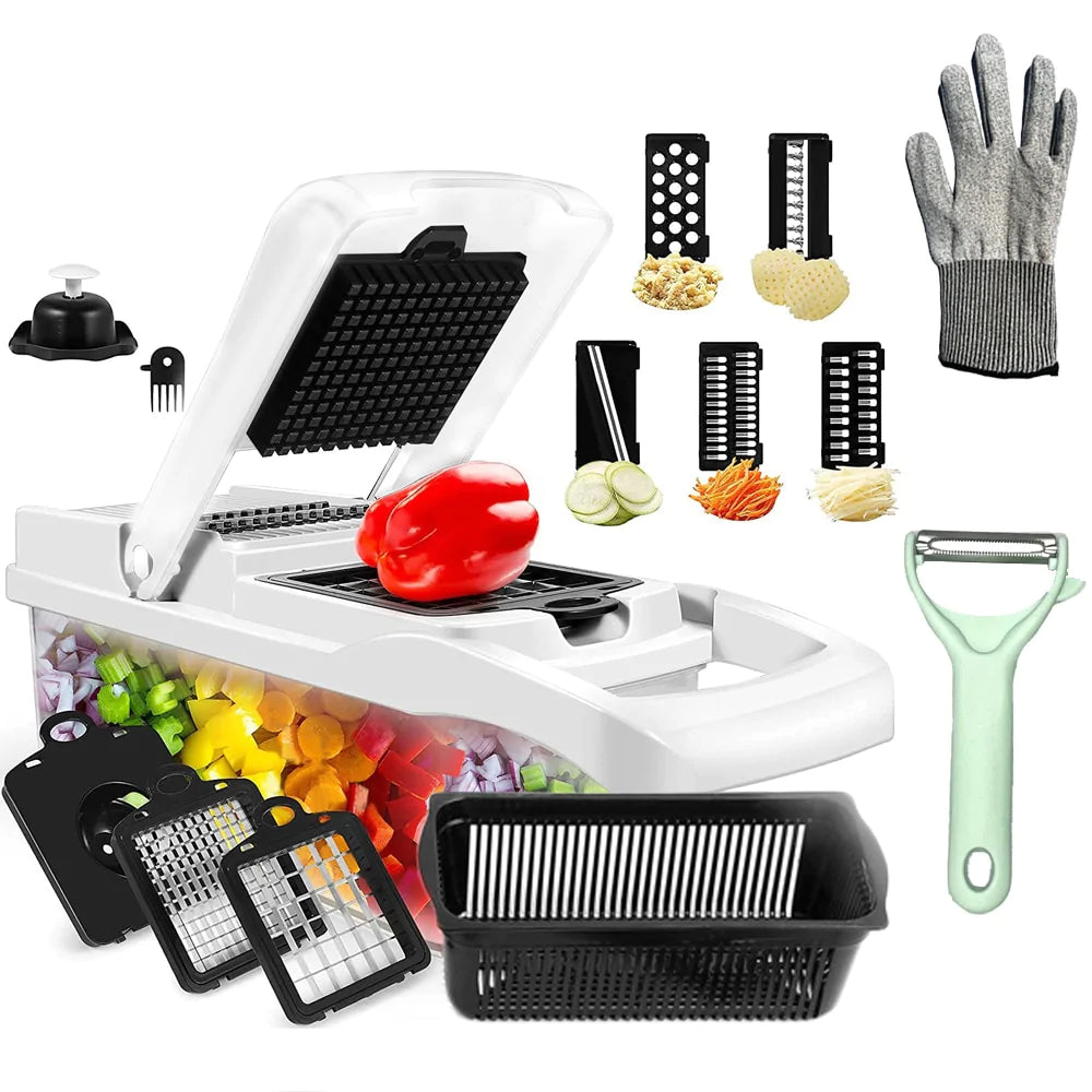 QIAWI Vegetable Chopper,15-in-1 Multifunctional Food Chopper
