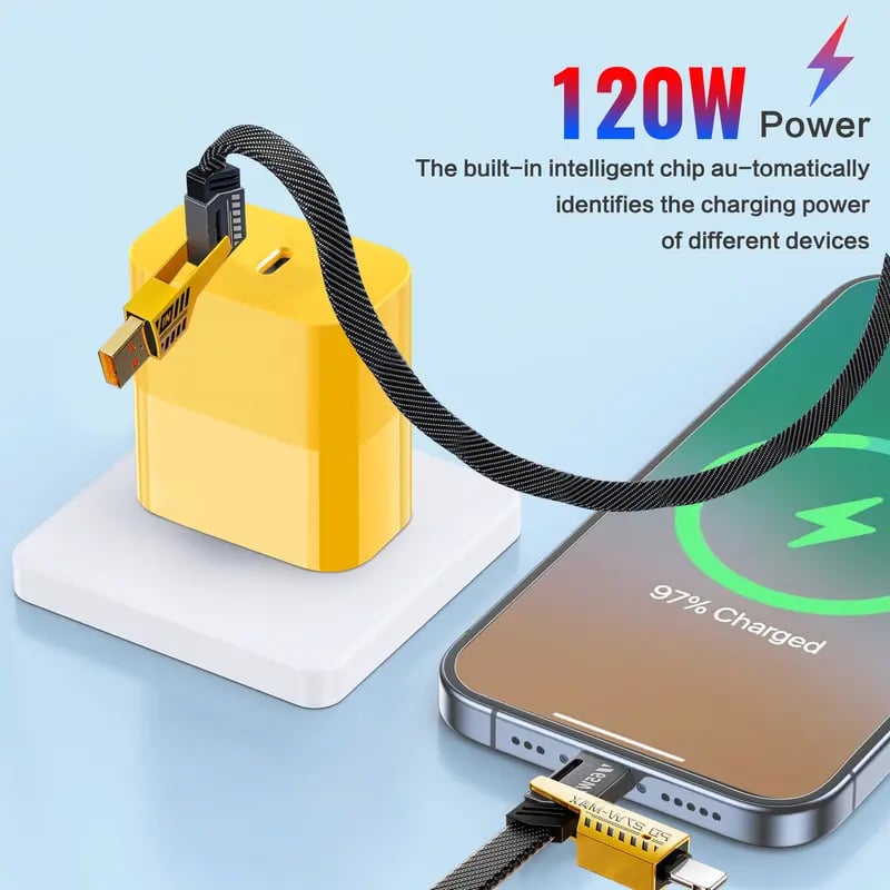 Portable Fast Charger. Type C/USB A Dual Ports Adapter.4 in 1 Fast Charging Cable & Data Sync