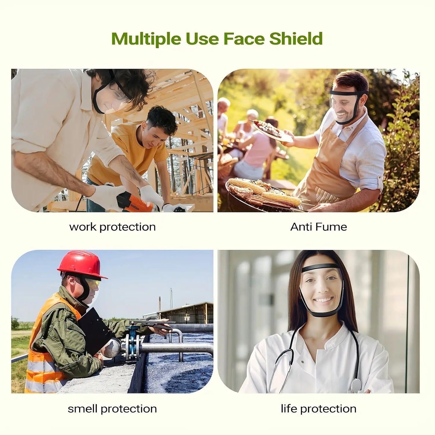 Transparent Visor - Adjustable Full-Face Protective Shield Heat & Impact Resistant for Work, Kitchen, and Outdoor