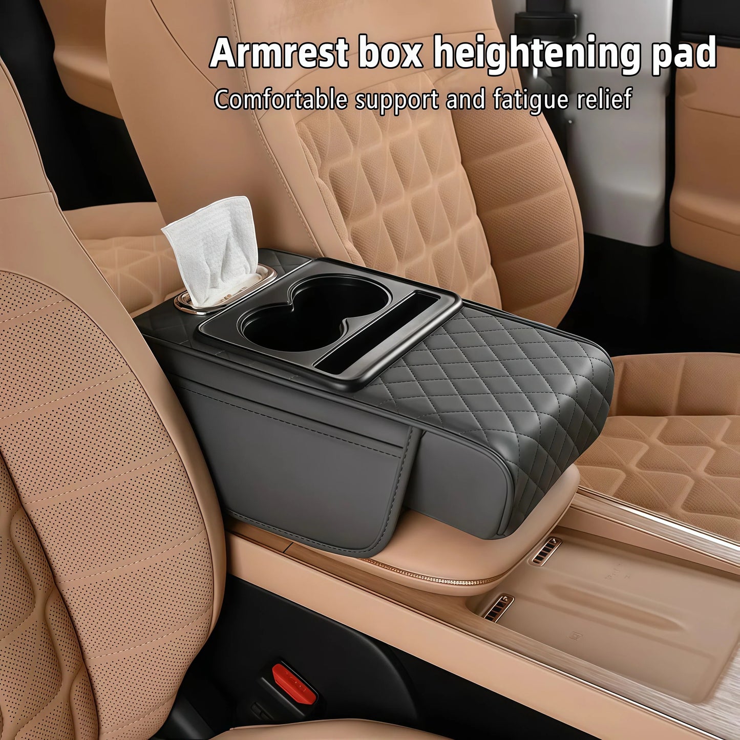 Car armrest storage bag, multi-functional 4-in-1 mat, suitable for car armrests