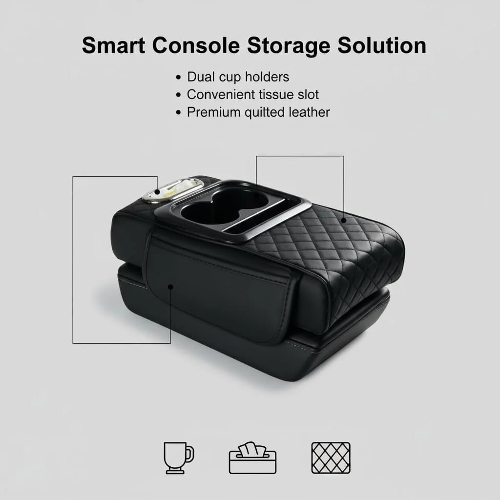 Car armrest storage bag, multi-functional 4-in-1 mat, suitable for car armrests